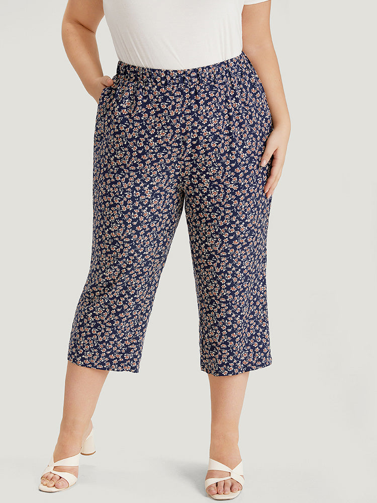 Ditsy Floral Pocket Elastic Waist Midi Pants