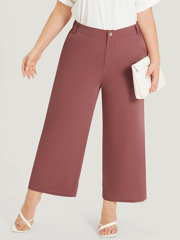 Solid Pocket Elastic Waist Straight Leg Pants