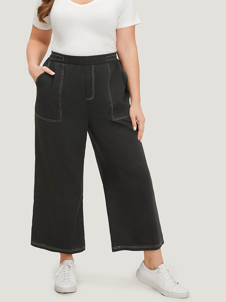 Plain Stitch Slant Pocket High Rise Pants