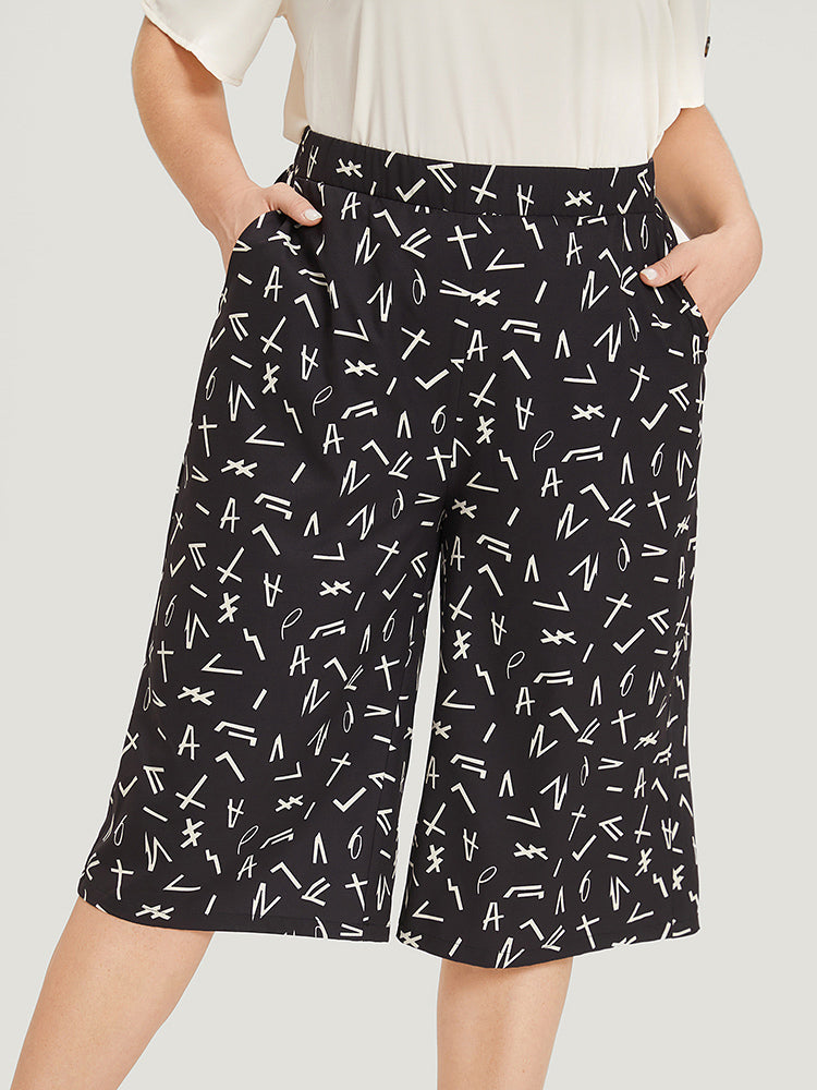 Geometric Print Pocket Loose Midi Pants