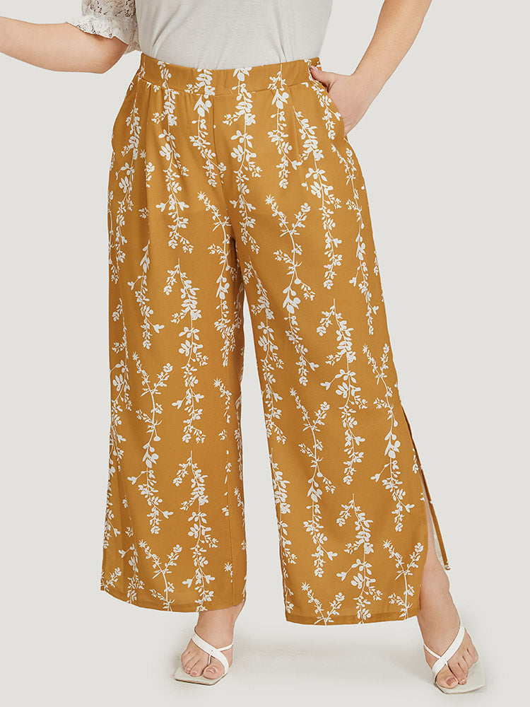 Silhouette Floral Print Pocket Split Side Pants