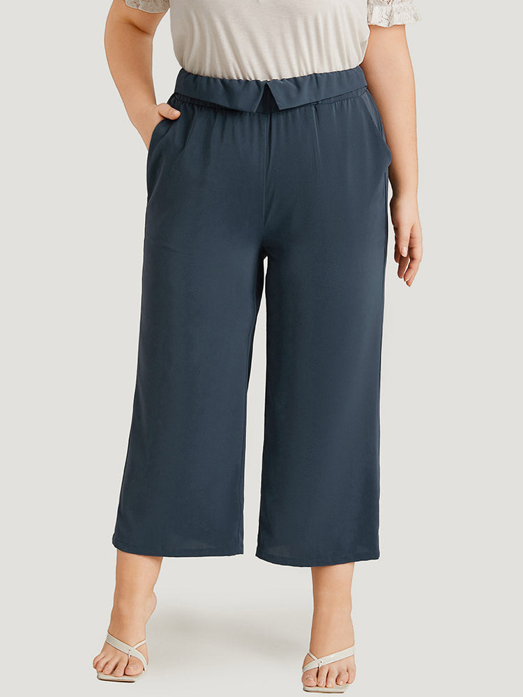 Solid Buckle Detail Pocket Straight Leg Pants