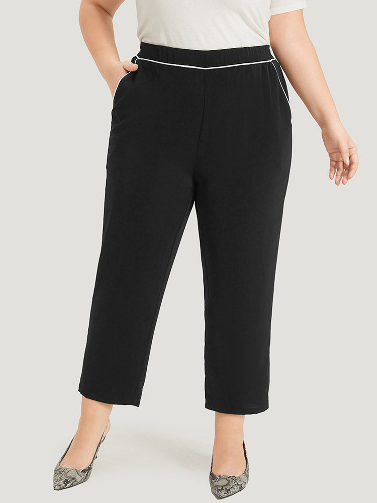 Two Tone Seam Detail Pocket Elastic Waist Pants