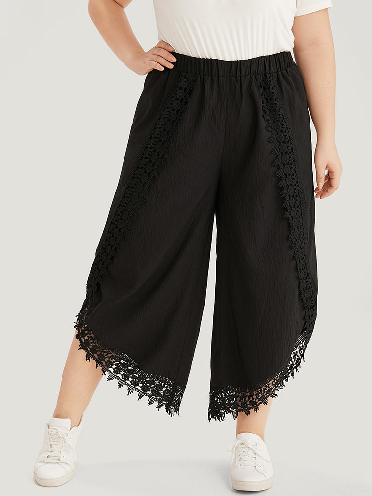 Solid Guipure Lace Wrap Hem Pants