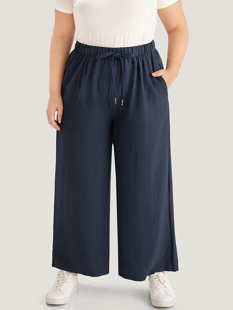 Plain Drawstring Elastic Waist Gathered Pants