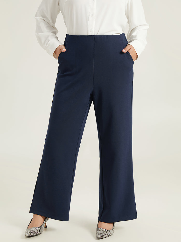 Solid Split Side Elastic Waist Pants