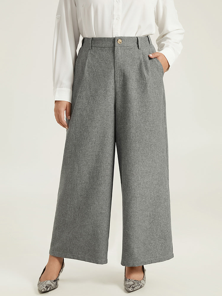 Plain Wide Leg Elastic Waist Pocket Pants