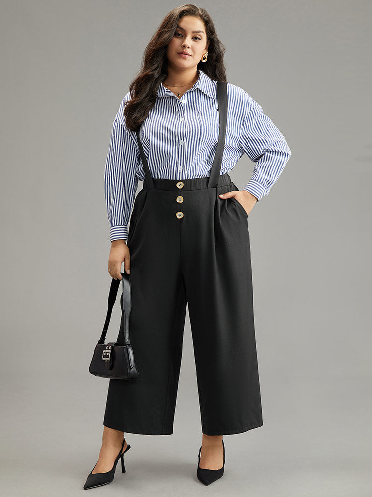 Plain Button Detail Pocket Overall Pants