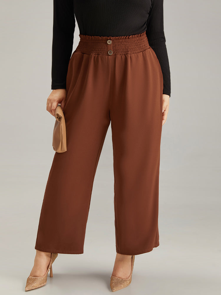 Paperbag Waist Button Detail Shirred Pants