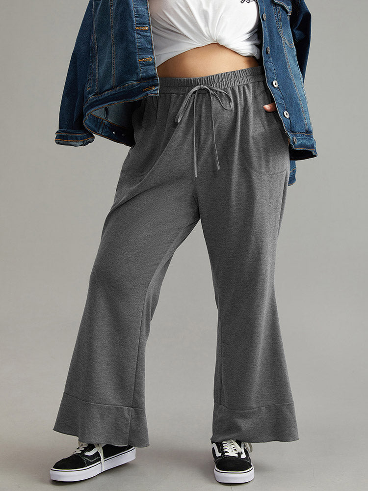 Solid Pocket Knotted Flare Leg Pants