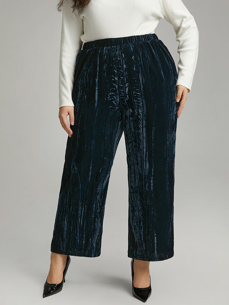 Velvet Elastic Waist Pocket Straight Leg Pants