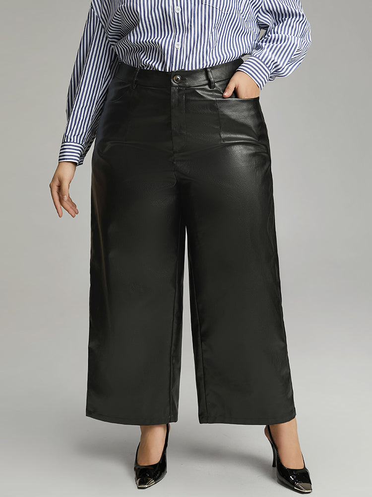 PU Wide Leg Pocket Pants