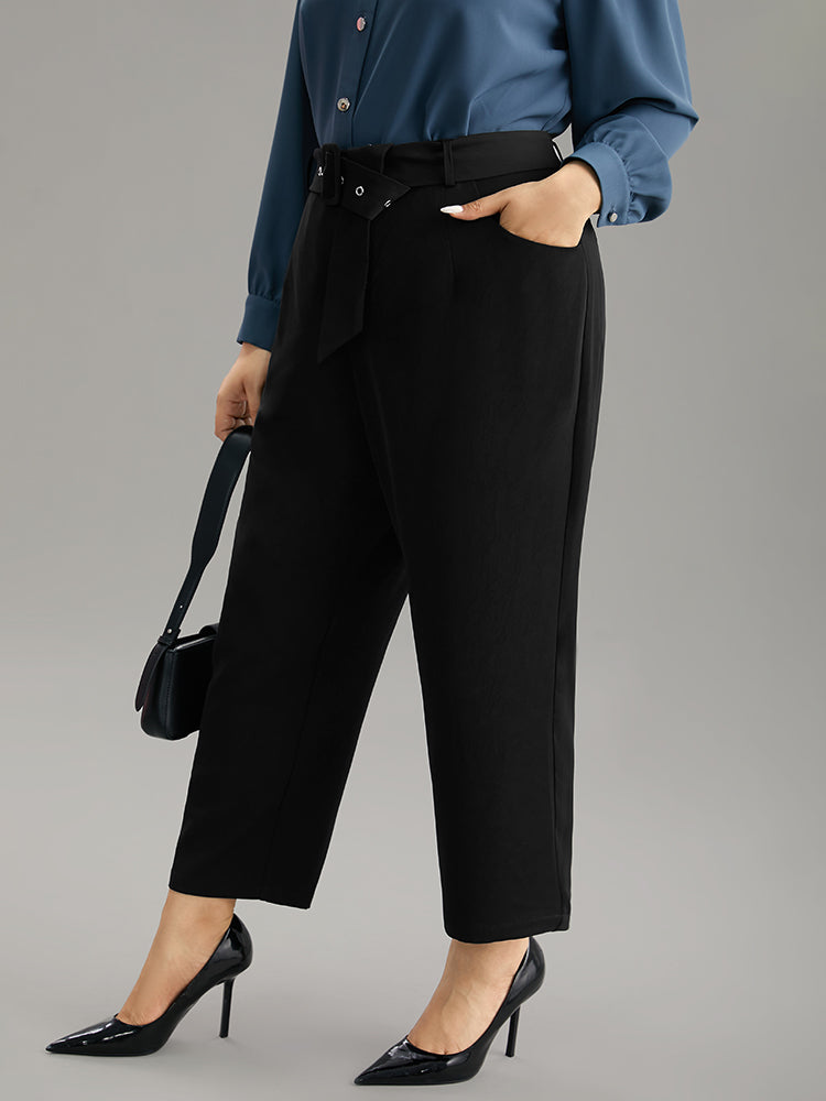 Static-Free Buckle Detail Eyelet Pants