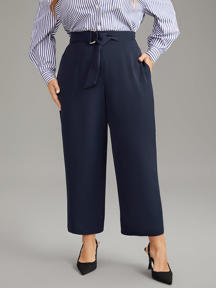 Plain Buckle Detail Bowknot Pocket Pants