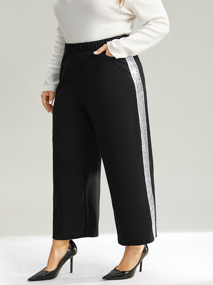 Sequin Patchwork Pocket Wide Leg Pants