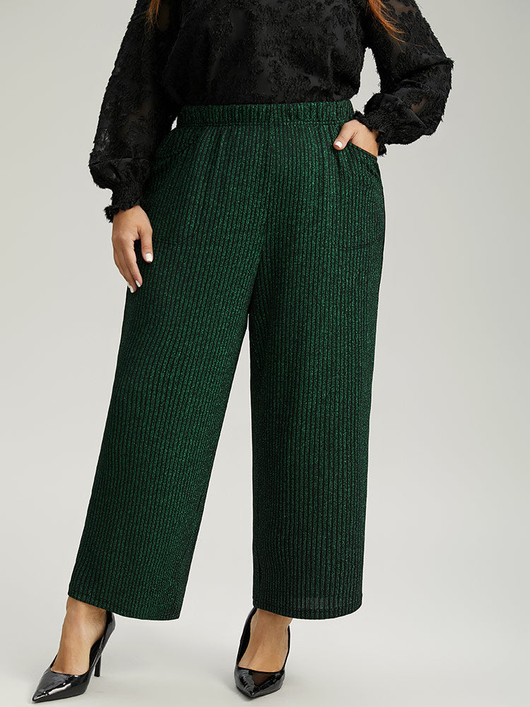 Plain Texture Luxe Elastic Waist Straight Leg Pants