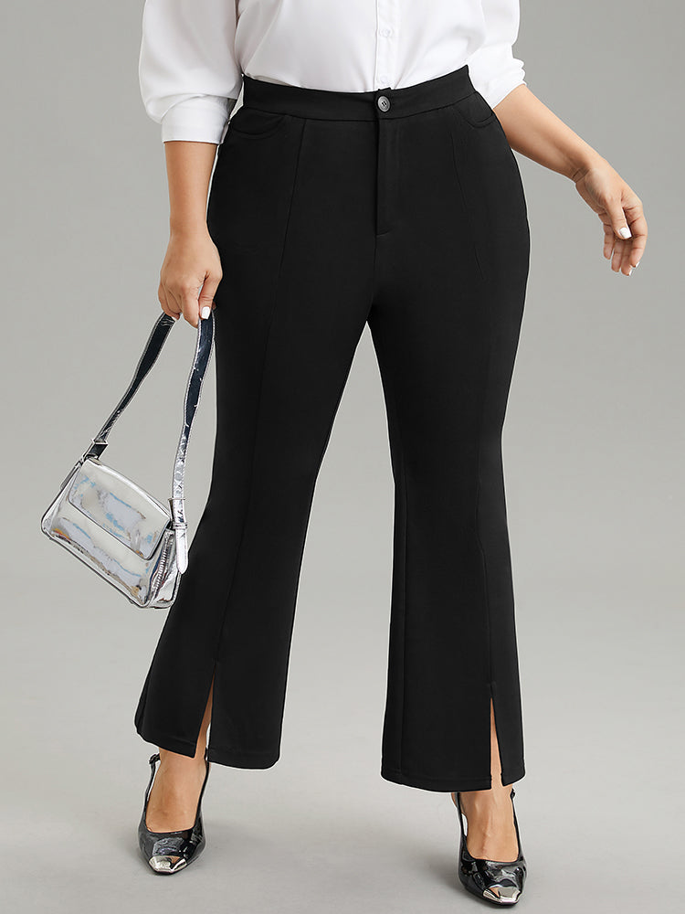 Plain Flare Leg Pocket Split Hem Pants