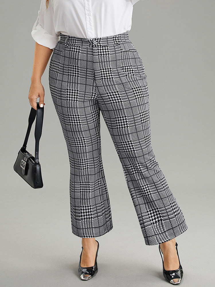 Houndstooth Pocket Flare Leg Zipper Fly Pants