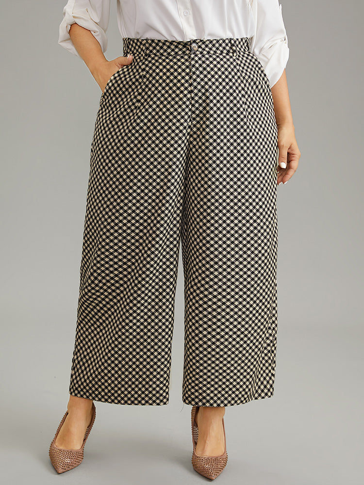 Gingham High Rise Elastic Waist Straight Leg Pants