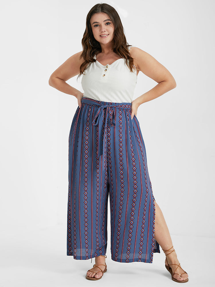 Ditsy Floral Belted Split Loose Pants