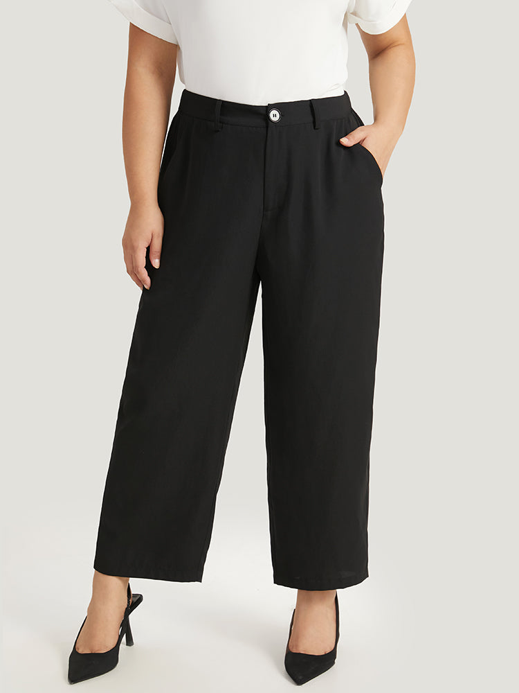 Plain Pocket Elastic Waist High Rise Pants