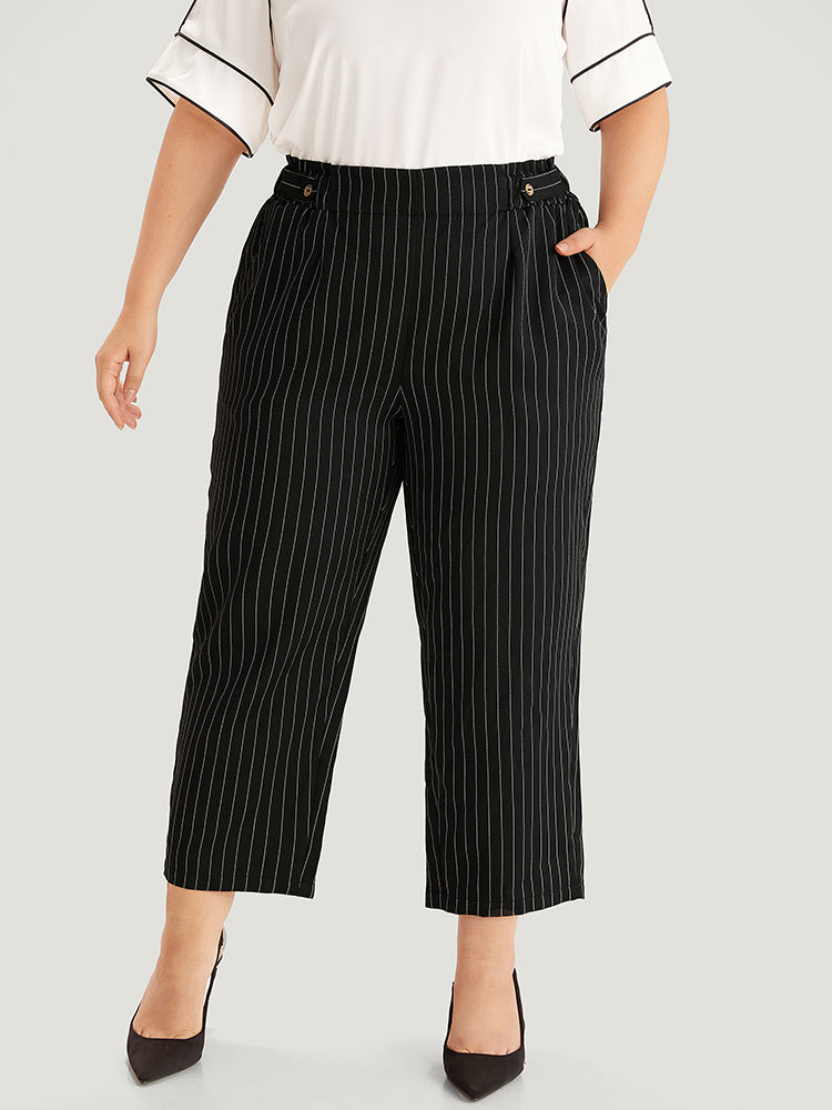 Striped Button Detail Pocket Pleated Pants