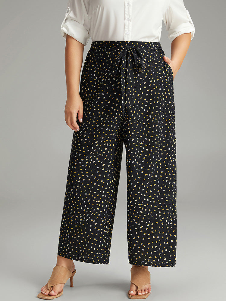 Leopard Print Ties Straight Leg Pants