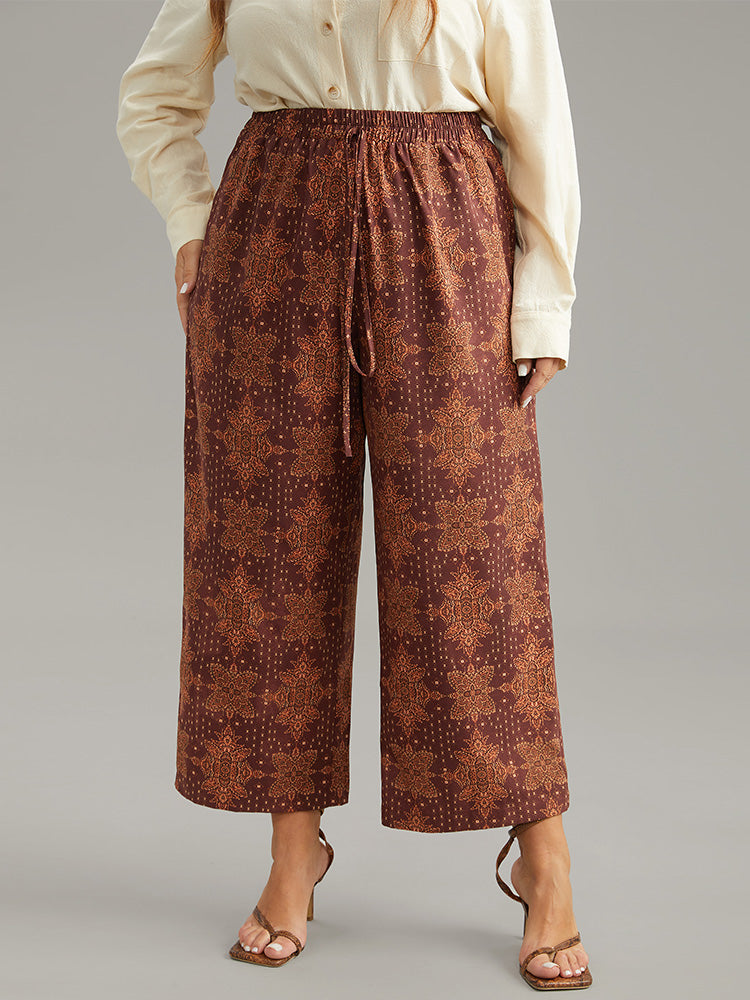 Bandana Elastic Waist Wide Leg Ties Pants