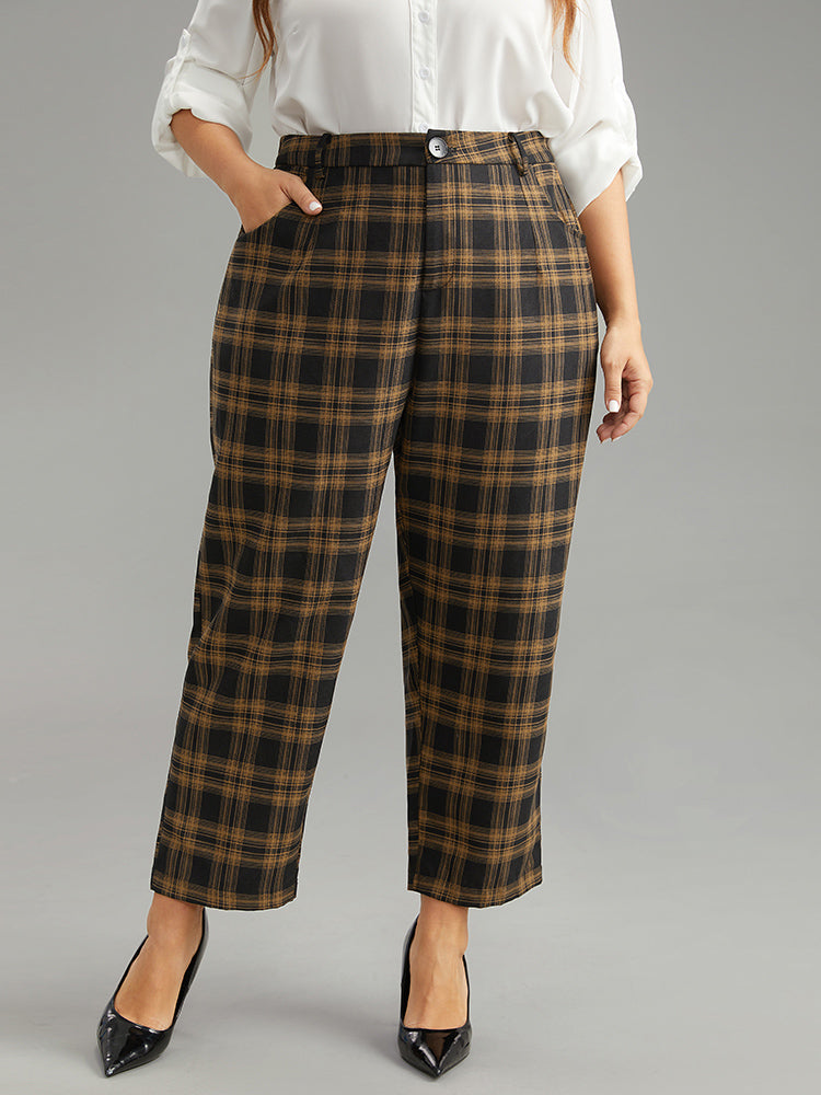 Plaid High Rise Pocket Elastic Waist Pants