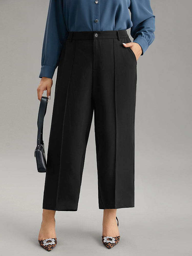 Static-Free Solid Seam Detail Button Up Pants