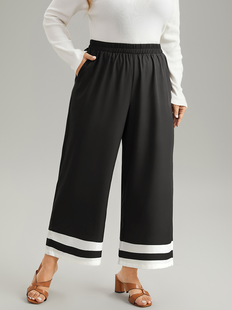 Contrast Trim Slant Pocket Elastic Waist Pants