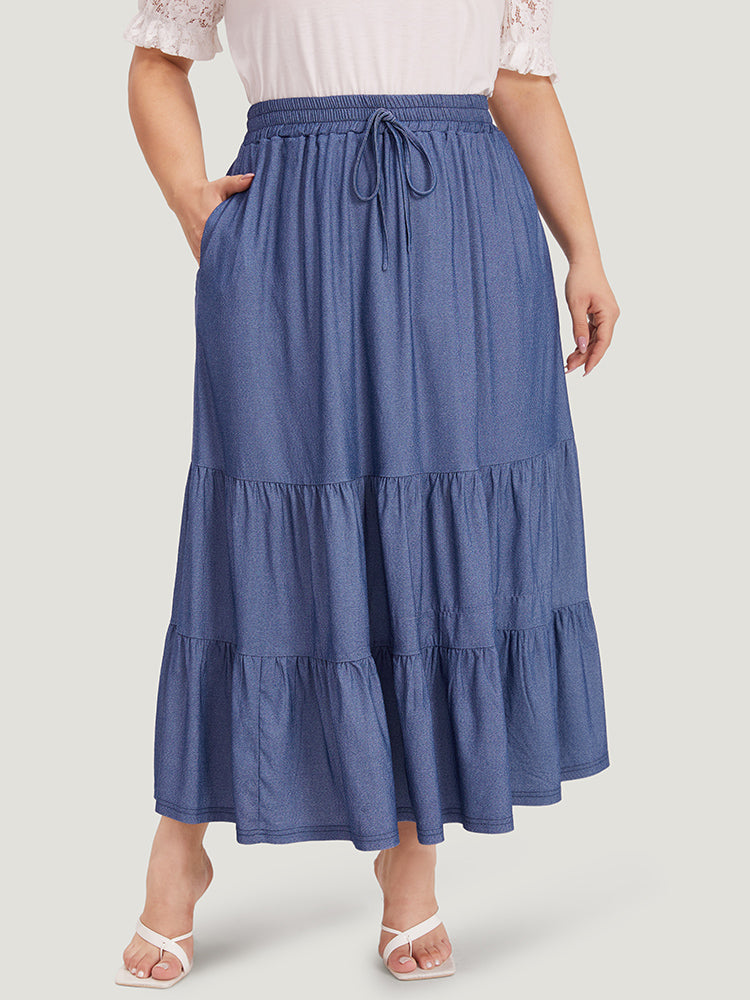 Plain Ties Gathered Ruffle Layered Hem Skirt