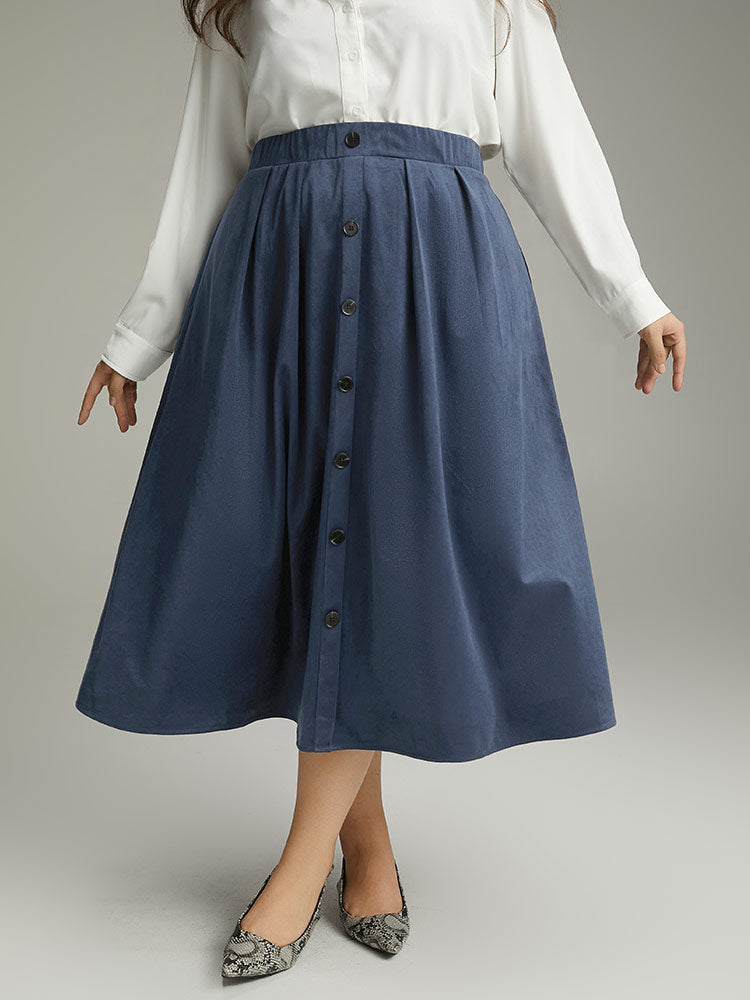 Plain Textured Button Detail Pocket Skirt