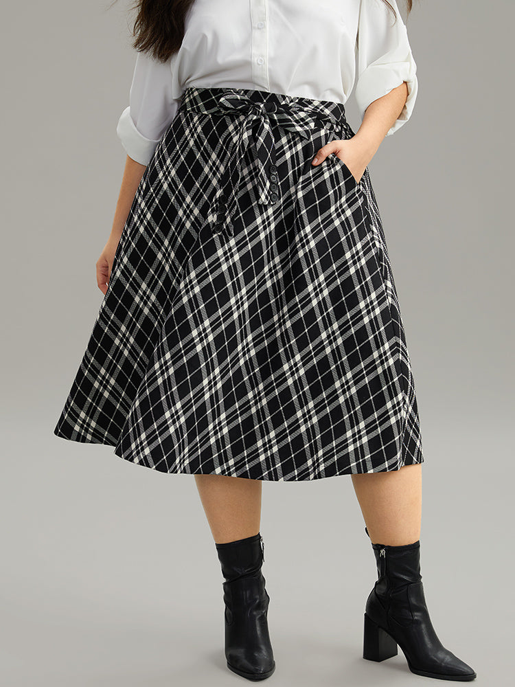 Plaid Elastic Waist Knot Ties Skirt