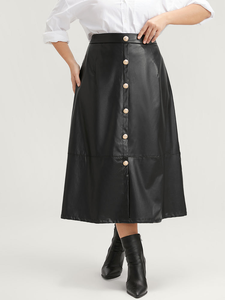 PU Leather Button Detail Skirt