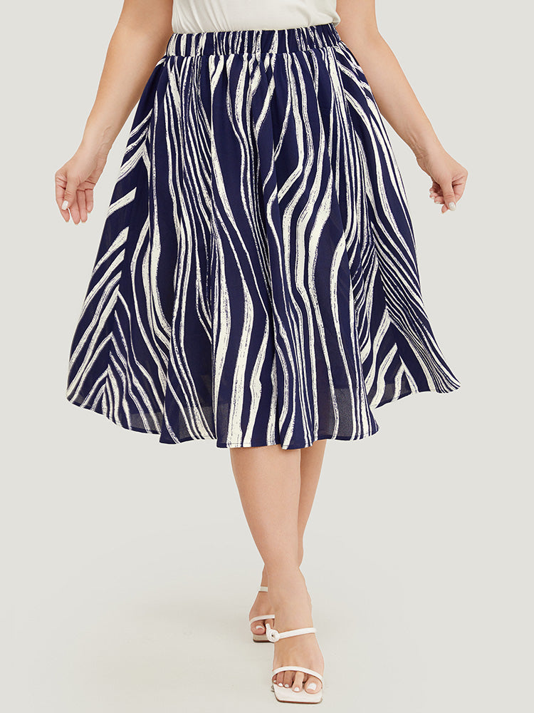 Water Ripple Print Pocket Flutter Skirt