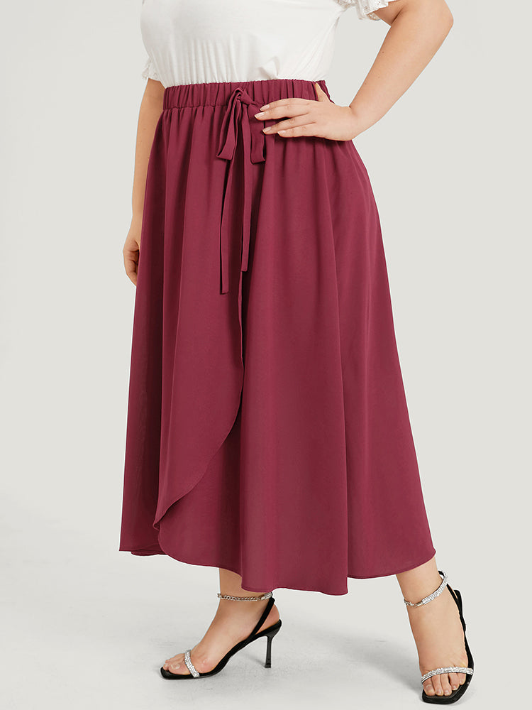 Plain Elastic Waist Knot Asymmetrical Hem Skirt