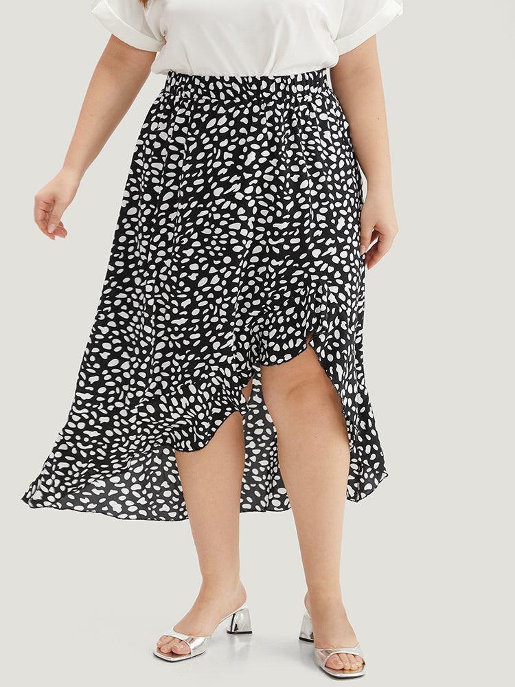 Leopard Elastic Waist Ruffles Asymmetrical Hem Skirt