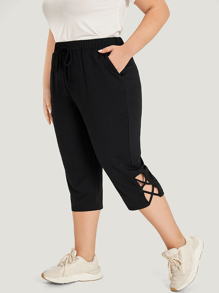 Plain Slant Pocket Crisscross Hem Skinny Sweatpants