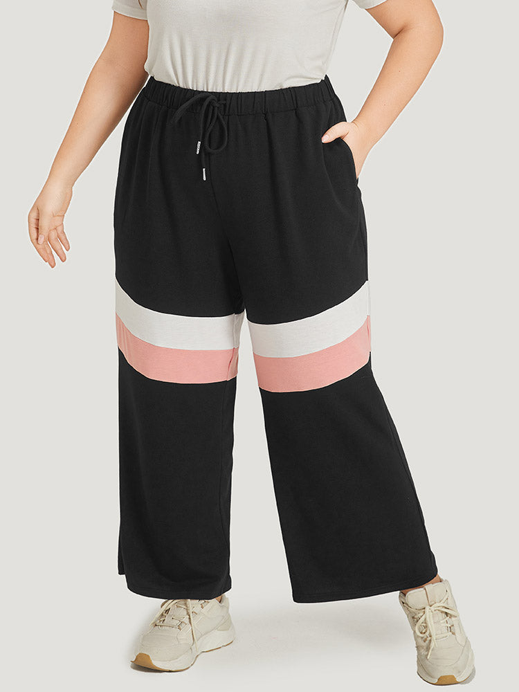 Striped Contrast Drawstring Pocket Elastic Waist Sweatpants