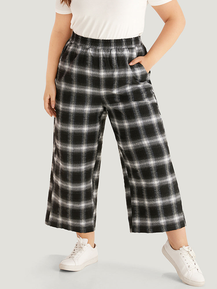 Plaid Elastic Waist Pocket High Rise Sweatpants