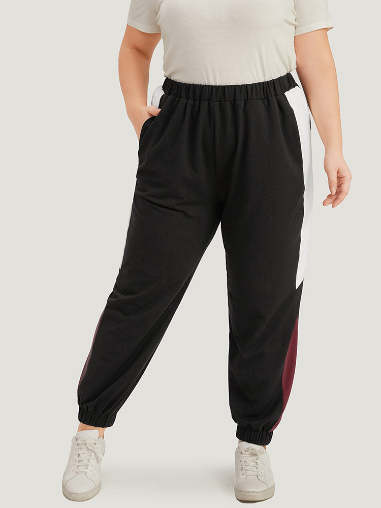 Contrast Patchwork Pocket Elastic Waist Carrot Sweatpants