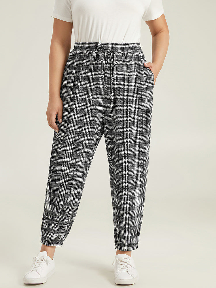 Houndstooth Ties Elastic Waist Sweatpants