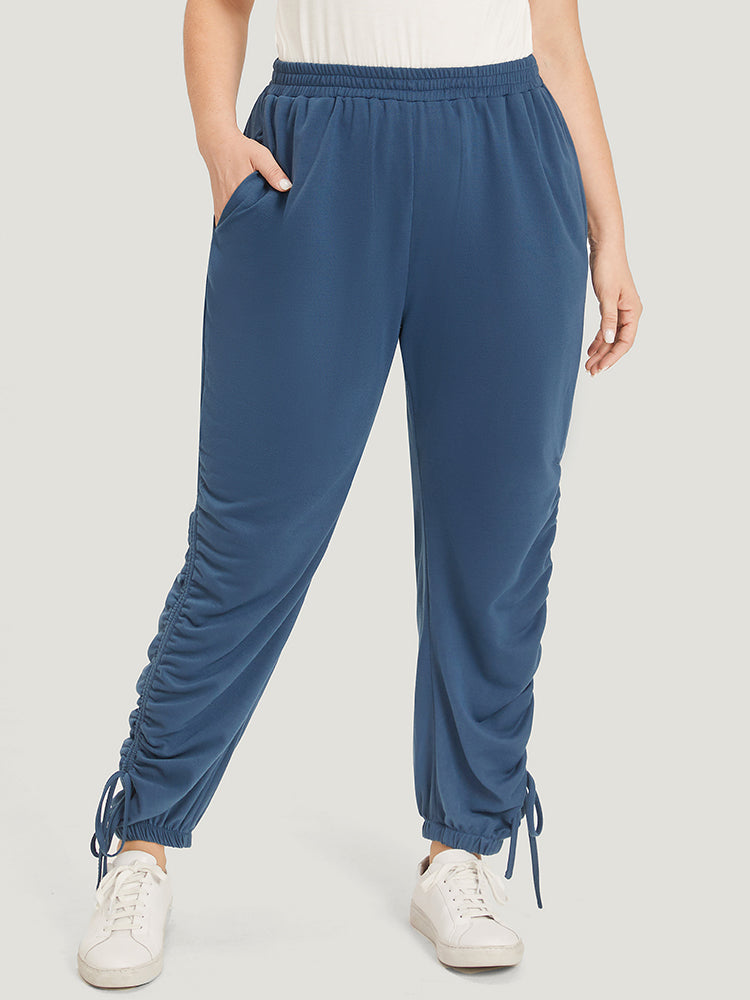 Solid Pocket Drawstring Hem Elastic Waist Sweatpants