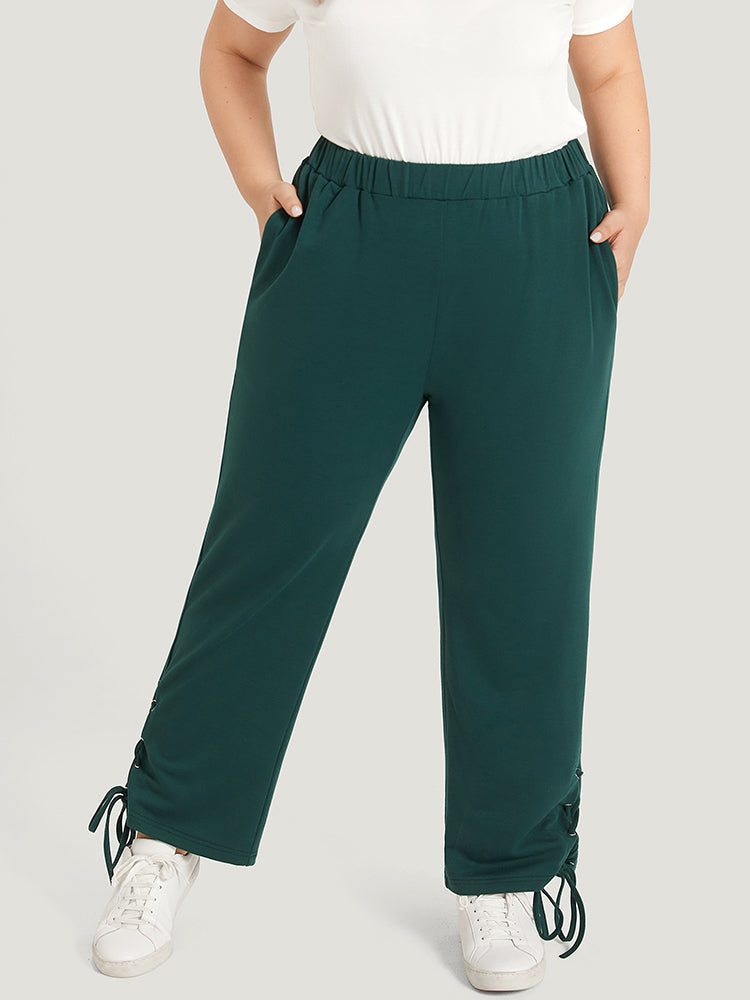 Plain Pocket Elastic Waist Lace Up Side Sweatpants