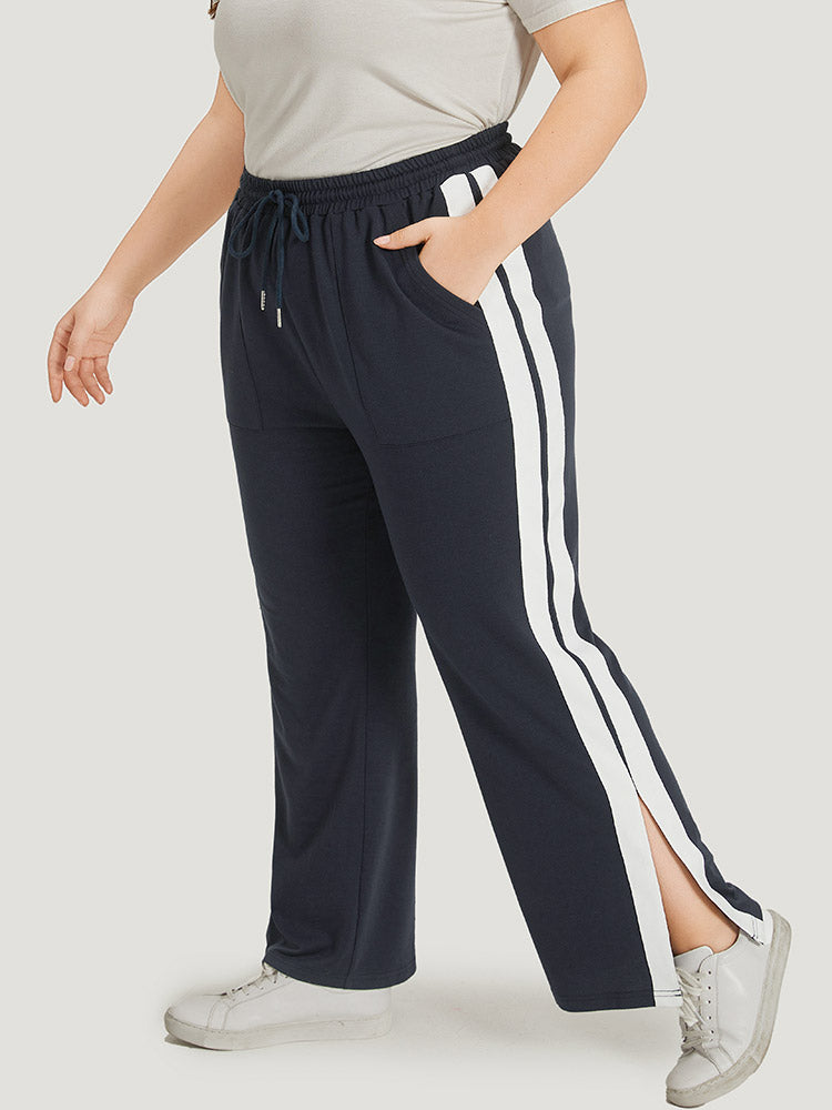 Two Tone Slant Pocket Bowknot Split Side Sweatpant