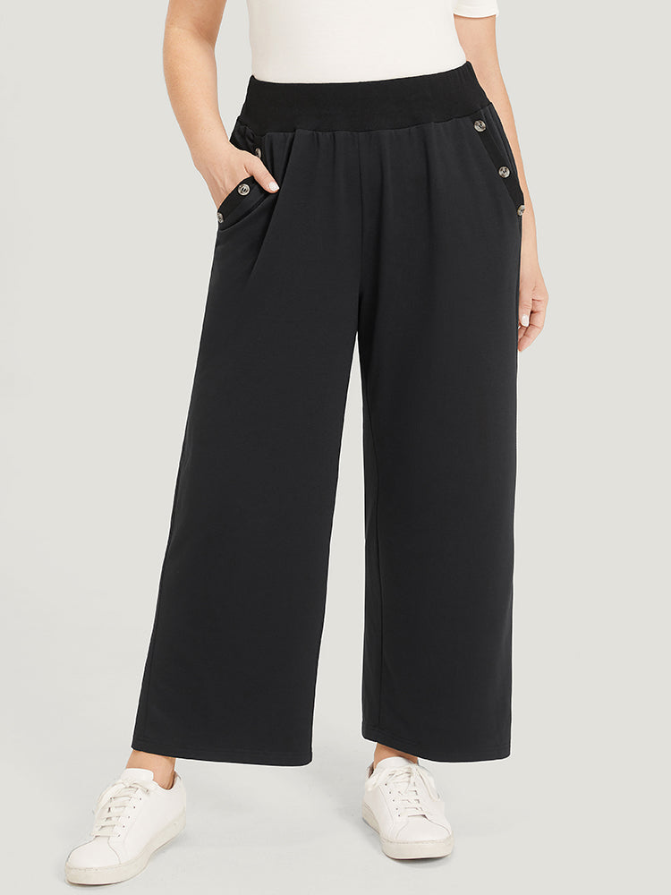 Plain Pocket Button Detail High Rise Sweatpants