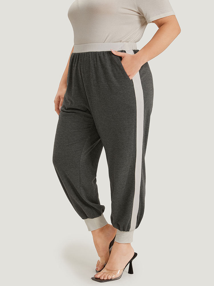 Two Tone Patchwork Pocket Elastic Waist Sweatpants