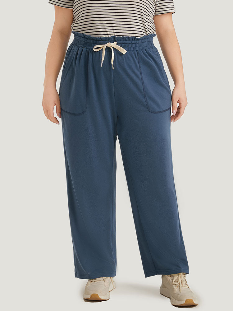 Plain Pocket  Paperbag Waist Ties Sweatpants