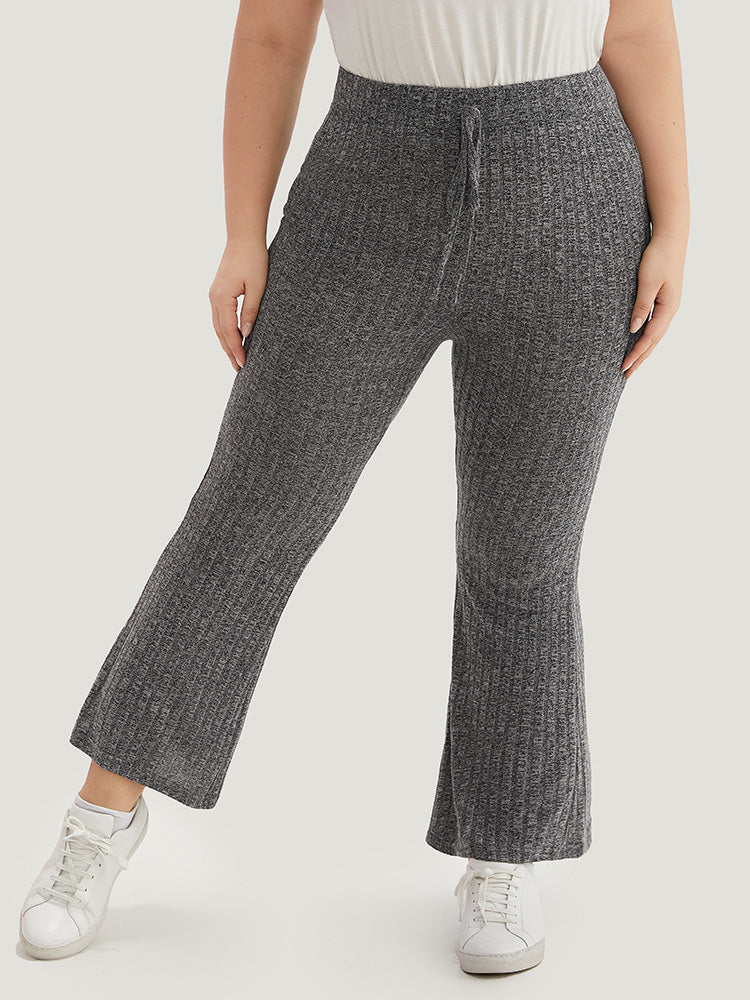 Rib Knit Bowknot Flare Leg Sweatpants